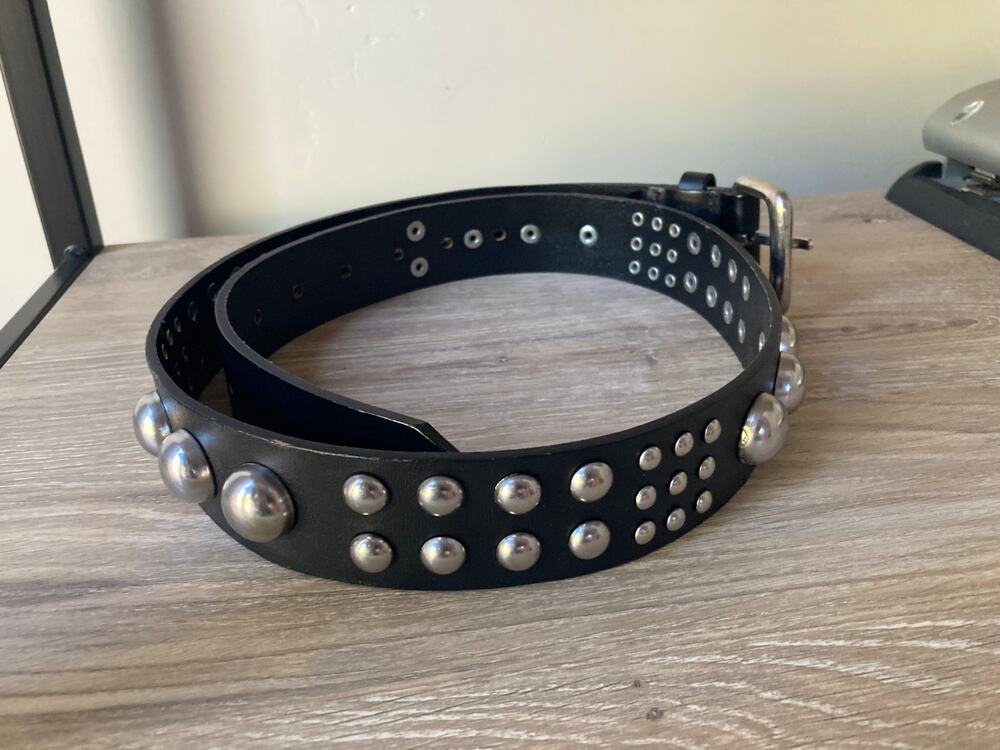 Zara Black Studded Belt Silver Hardware Western Moto Statement Belt
